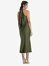 Rear View Thumbnail - Olive Green Draped Twist Halter Tie-Back Midi Dress - Paloma