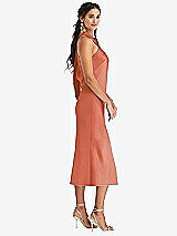 Side View Thumbnail - Terracotta Copper Draped Twist Halter Tie-Back Midi Dress - Paloma
