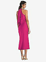 Rear View Thumbnail - Think Pink Draped Twist Halter Tie-Back Midi Dress - Paloma