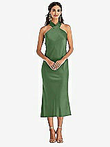 Front View Thumbnail - Vineyard Green Draped Twist Halter Tie-Back Midi Dress - Paloma