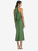 Rear View Thumbnail - Vineyard Green Draped Twist Halter Tie-Back Midi Dress - Paloma