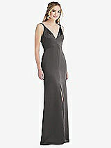 Front View Thumbnail - Caviar Gray Twist Strap Maxi Slip Dress with Front Slit - Neve
