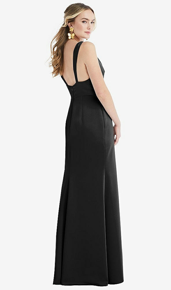 Back View - Black Twist Strap Maxi Slip Dress with Front Slit - Neve