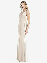 Side View Thumbnail - Oat Twist Strap Maxi Slip Dress with Front Slit - Neve
