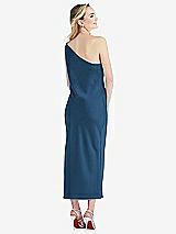 Rear View Thumbnail - Dusk Blue One-Shoulder Asymmetrical Midi Slip Dress