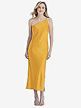 Front View Thumbnail - NYC Yellow One-Shoulder Asymmetrical Midi Slip Dress