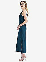 Side View Thumbnail - Atlantic Blue One-Shoulder Asymmetrical Midi Slip Dress