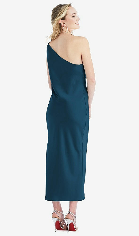 Back View - Atlantic Blue One-Shoulder Asymmetrical Midi Slip Dress