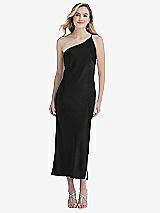 Front View Thumbnail - Black One-Shoulder Asymmetrical Midi Slip Dress
