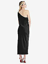 Rear View Thumbnail - Black One-Shoulder Asymmetrical Midi Slip Dress