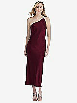 Front View Thumbnail - Cabernet One-Shoulder Asymmetrical Midi Slip Dress