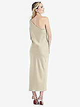 Rear View Thumbnail - Champagne One-Shoulder Asymmetrical Midi Slip Dress