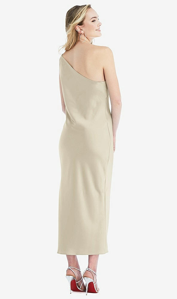Back View - Champagne One-Shoulder Asymmetrical Midi Slip Dress