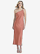 Front View Thumbnail - Desert Rose One-Shoulder Asymmetrical Midi Slip Dress