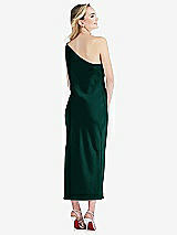 Rear View Thumbnail - Evergreen One-Shoulder Asymmetrical Midi Slip Dress