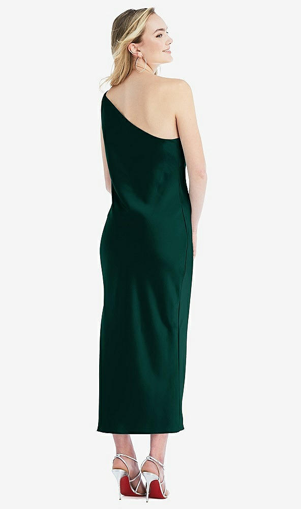 Back View - Evergreen One-Shoulder Asymmetrical Midi Slip Dress