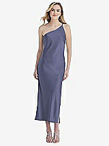 Front View Thumbnail - French Blue One-Shoulder Asymmetrical Midi Slip Dress