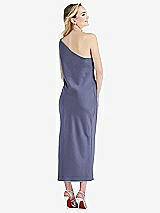 Rear View Thumbnail - French Blue One-Shoulder Asymmetrical Midi Slip Dress