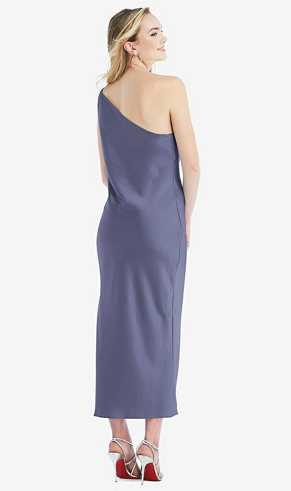 Back View - French Blue One-Shoulder Asymmetrical Midi Slip Dress