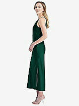 Side View Thumbnail - Hunter Green One-Shoulder Asymmetrical Midi Slip Dress