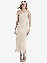 Front View Thumbnail - Oat One-Shoulder Asymmetrical Midi Slip Dress
