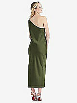 Rear View Thumbnail - Olive Green One-Shoulder Asymmetrical Midi Slip Dress