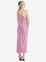 Rear View Thumbnail - Powder Pink One-Shoulder Asymmetrical Midi Slip Dress