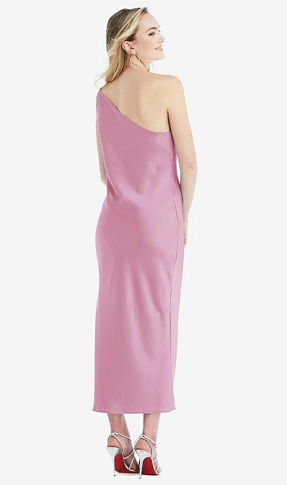 Back View - Powder Pink One-Shoulder Asymmetrical Midi Slip Dress