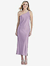 Front View Thumbnail - Pale Purple One-Shoulder Asymmetrical Midi Slip Dress