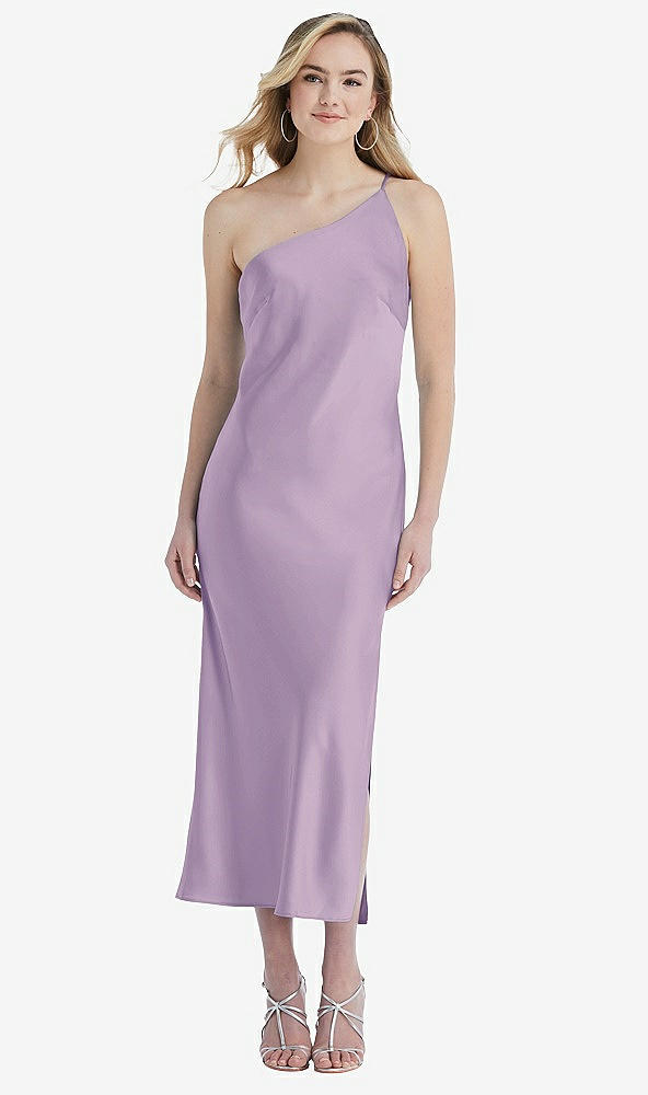 Front View - Pale Purple One-Shoulder Asymmetrical Midi Slip Dress