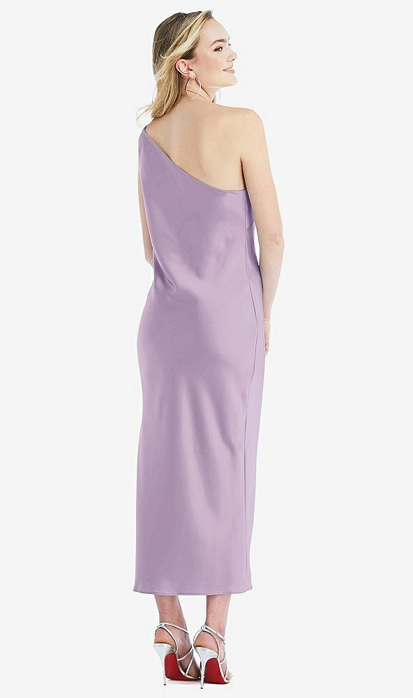 Back View - Pale Purple One-Shoulder Asymmetrical Midi Slip Dress