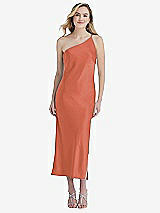 Front View Thumbnail - Terracotta Copper One-Shoulder Asymmetrical Midi Slip Dress