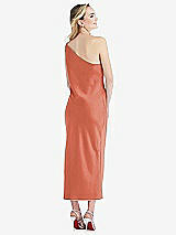 Rear View Thumbnail - Terracotta Copper One-Shoulder Asymmetrical Midi Slip Dress