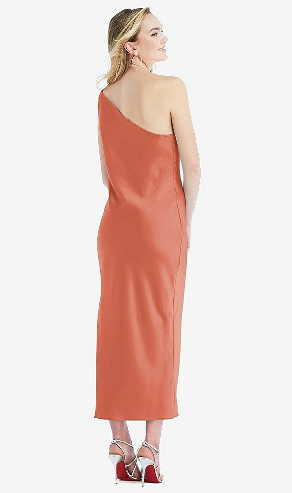 Back View - Terracotta Copper One-Shoulder Asymmetrical Midi Slip Dress