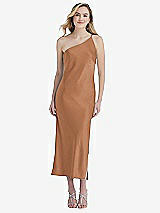 Front View Thumbnail - Toffee One-Shoulder Asymmetrical Midi Slip Dress