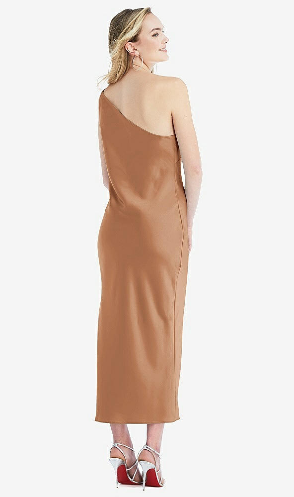 Back View - Toffee One-Shoulder Asymmetrical Midi Slip Dress