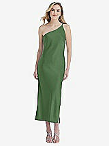 Front View Thumbnail - Vineyard Green One-Shoulder Asymmetrical Midi Slip Dress