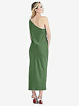 Rear View Thumbnail - Vineyard Green One-Shoulder Asymmetrical Midi Slip Dress
