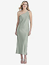 Front View Thumbnail - Willow Green One-Shoulder Asymmetrical Midi Slip Dress