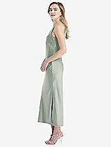 Side View Thumbnail - Willow Green One-Shoulder Asymmetrical Midi Slip Dress
