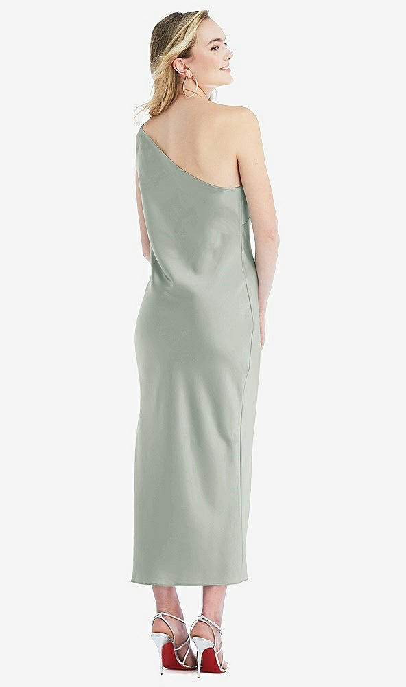 Back View - Willow Green One-Shoulder Asymmetrical Midi Slip Dress