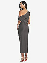 Rear View Thumbnail - Caviar Gray Draped One-Shoulder Convertible Midi Slip Dress