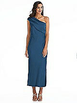 Alt View 1 Thumbnail - Dusk Blue Draped One-Shoulder Convertible Midi Slip Dress