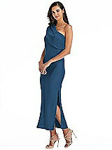 Alt View 2 Thumbnail - Dusk Blue Draped One-Shoulder Convertible Midi Slip Dress