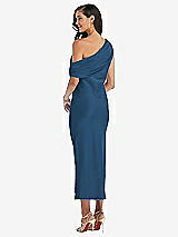 Rear View Thumbnail - Dusk Blue Draped One-Shoulder Convertible Midi Slip Dress