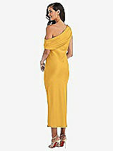 Rear View Thumbnail - NYC Yellow Draped One-Shoulder Convertible Midi Slip Dress