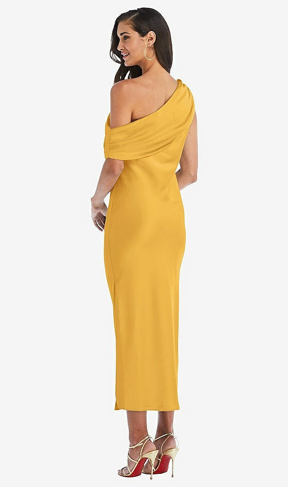 Back View - NYC Yellow Draped One-Shoulder Convertible Midi Slip Dress