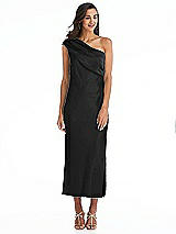 Alt View 1 Thumbnail - Black Draped One-Shoulder Convertible Midi Slip Dress