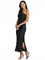 Alt View 2 Thumbnail - Black Draped One-Shoulder Convertible Midi Slip Dress
