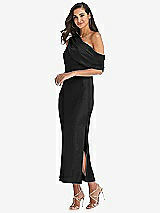 Side View Thumbnail - Black Draped One-Shoulder Convertible Midi Slip Dress
